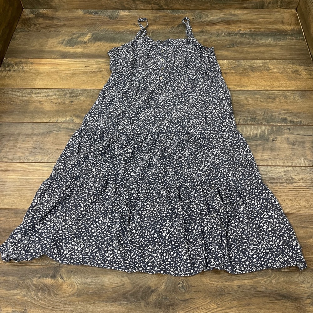 Universal Thread Navy Floral Tiered Midi Dress XXL Blue White Button Sundress